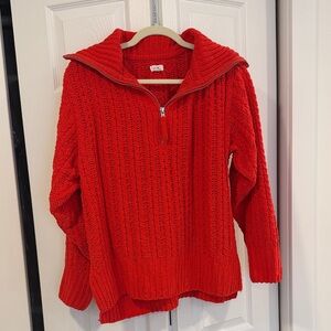 Aerie Vibrant Red Turtleneck Quarter zip Sweater